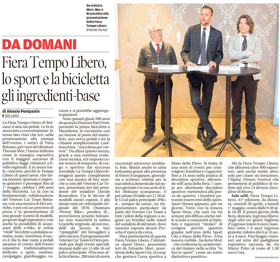 ALTO ADIGE 27.04.2017 Fiera Tempo Libero Articolo Alto Adige 27 04 2017 1