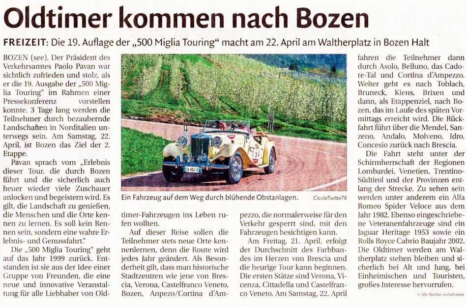 Dolomiten 20.04.2017 OLDTIMER KOMMEN NACH BOZEN