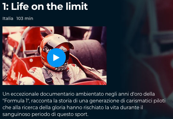 Formel 1 Film "1: Life on the limit" auf Rai Play formula1 storia